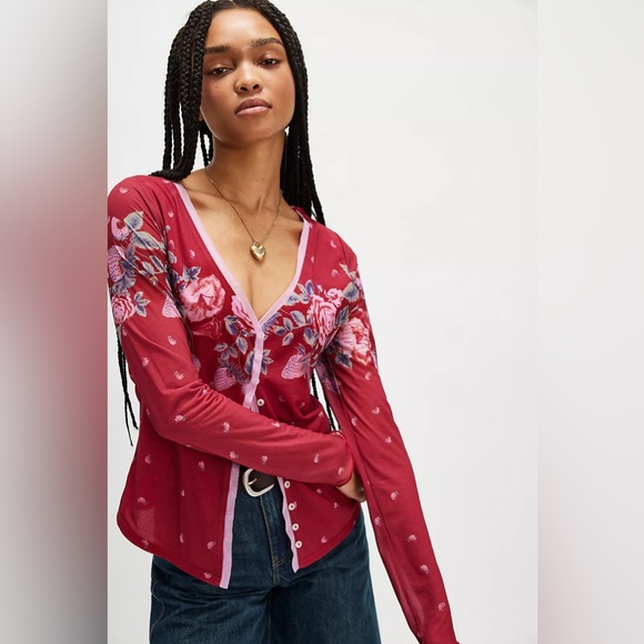 NWOT Free People Home Grown Mesh Cardi - Picture 1 of 7